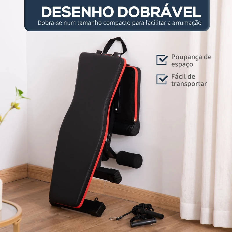 HOMCOM Banco de Musculação Dobrável com Extensão de Perna e Banda de Resistência 130x34x48-109 cm Preto
