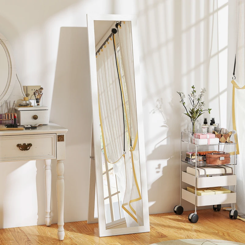 HOMCOM Espelho de Pé 37x155 cm Espelho de Corpo Inteiro Espelho de Parede Retangular com Estrutura de Madeira Branco com Veios