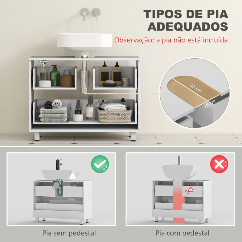 HOMCOM Móvel para Lavatório Pousar com 2 Gavetas para Lavatório sem Pedestal 80x30x60 cm Branco