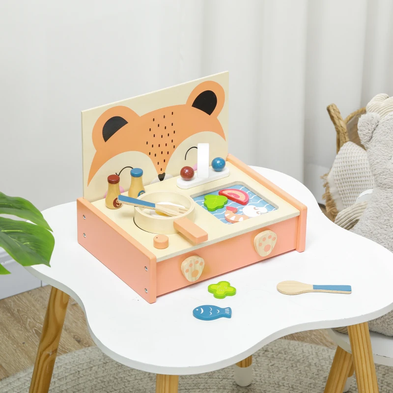 AIYAPLAY Mini-cuisine en bois jouet enfant avec 12 accessoires poêle spatule condiments fruits légumes - pour 3-5 ans -