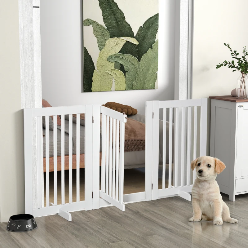 PawHut Barrière de sécurité chien barrière modulable pliable barrière chien à poser avec porte verrouillable intégrée 155 x 35,5 x 76 cm MDF blanc