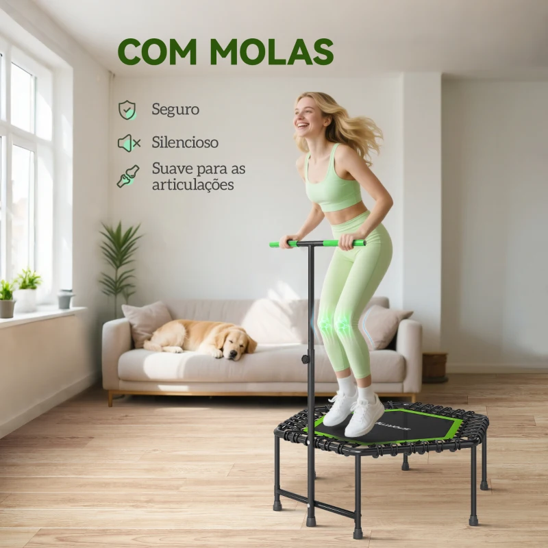 SPORTNOW Trampolim Fitness 114x114x132 cm com Guiador Ajustável em 3 Níveis Estrutura de Aço para Treino de Perna Corpo Verde