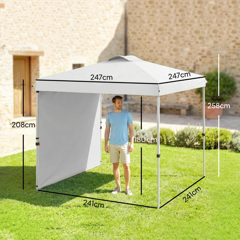 Outsunny Tenda Dobrável 247x247x268 cm  Tenda de Jardim com 1 Parede Lateral Altura Ajustável para Campismo Festas Branco