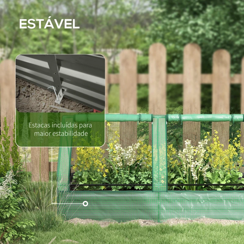 Outsunny Floreira Exterior Grande com Mini Estufa com Base Aberta para Jardim Terraço Varanda 185x95x92 cm Cinzento e Verde