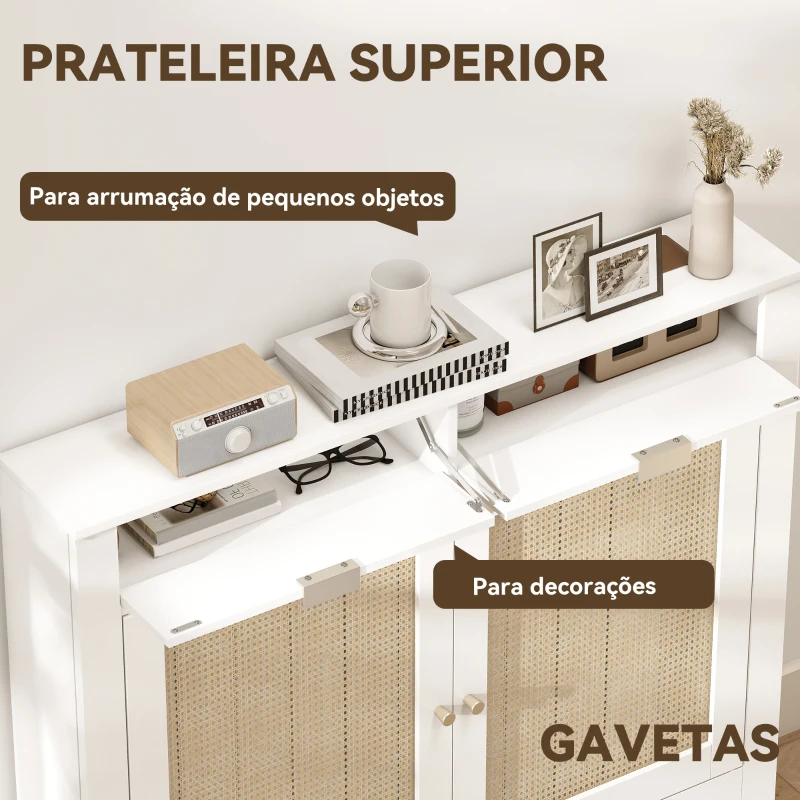 HOMCOM Cobertura para Radiador com Portas Rebatíveis e Vime Proteção Radiador de MDF 111x19x95,5 cm com Compartimento Desenho Boémio Branco