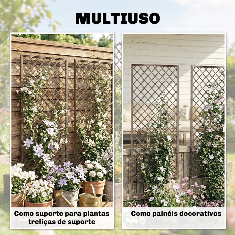 Outsunny Conjunto de 3 Treliças de Jardim em Vime Suportes para Plantas Trepadeiras com Topo Plano 43x112 cm Marrom