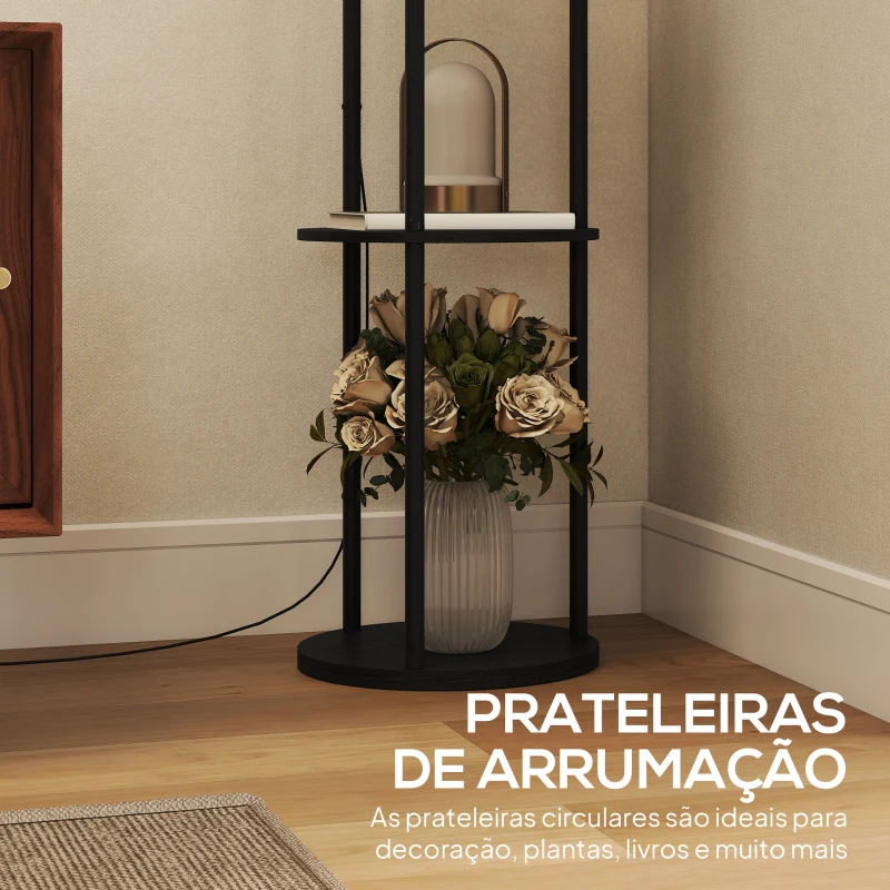 HOMCOM Candeeiro de Pé com Prateleiras 3 Temperaturas de Cor Controlo Remoto e Casquilho E27 Ø29x158 cm Preto