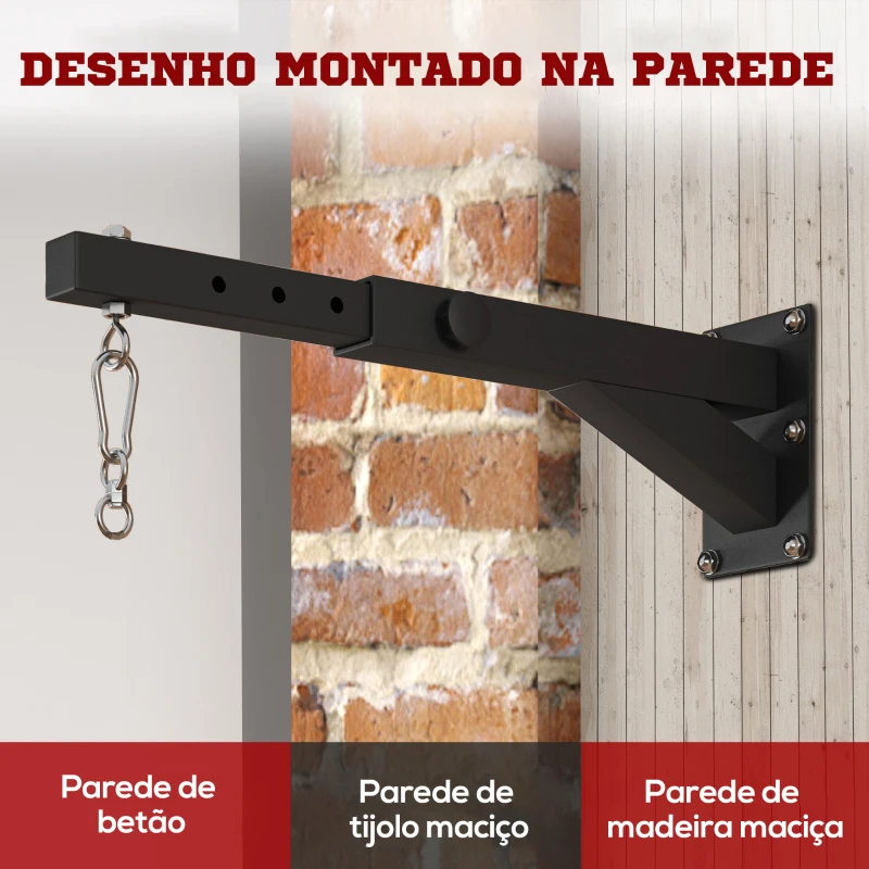SPORTNOW Suporte para Saco de Boxe de Parede com Distância Ajustável de 45-65 cm Gancho Giratório de 360° e Correntes Preto