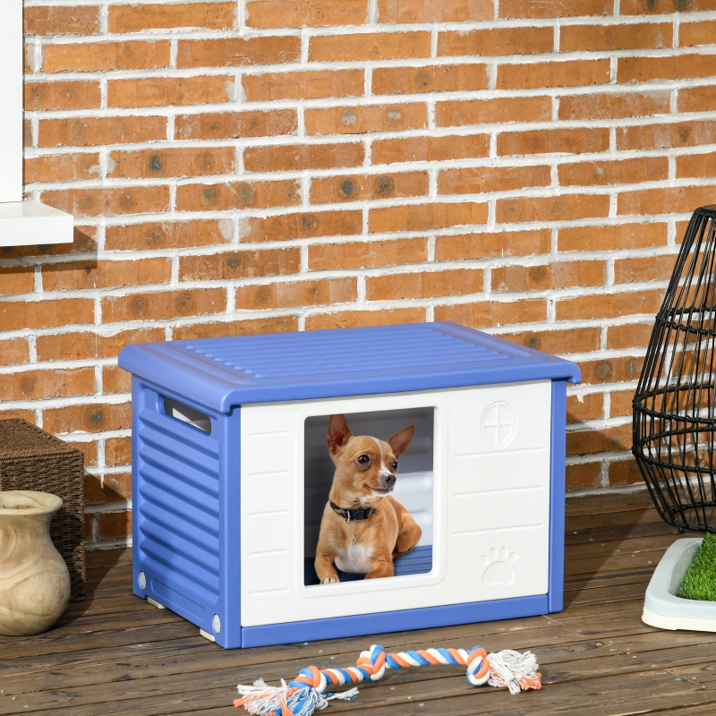 PawHut Niche pour chien extérieure en plastique maison pour chiens avec bouches d'aération bleu et blanc