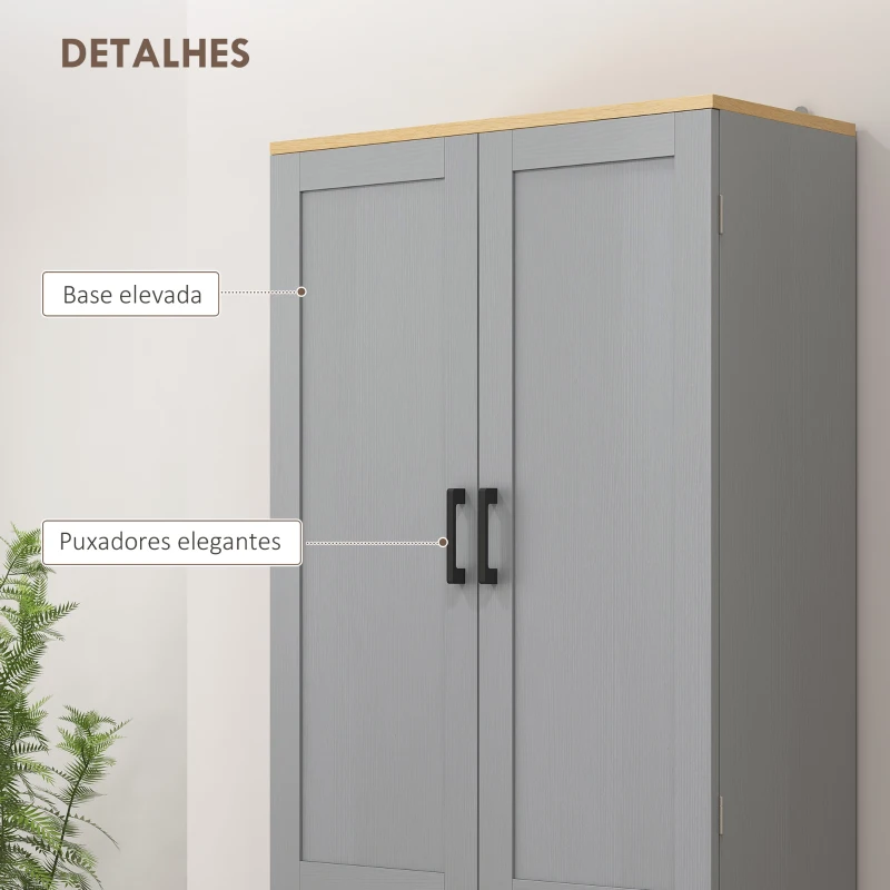 HOMCOM Armário de Cozinha com 4 Portas e Prateleiras Ajustáveis Anti-Tombo 60x30x171 cm Cinzento
