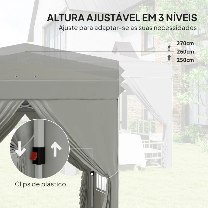 Outsunny Tenda Dobrável Pop-Up 248x248x270 cm com 4 Paredes Laterais Anti-UV Altura Ajustável e Bolsa de Transporte Cinza Claro