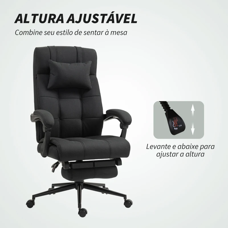 Vinsetto Cadeira de Escritório Reclinável com Altura Ajustável Apoio para Pés Encosto de Cabeça e Apoios para Braços 66x76x112-120 cm Preto