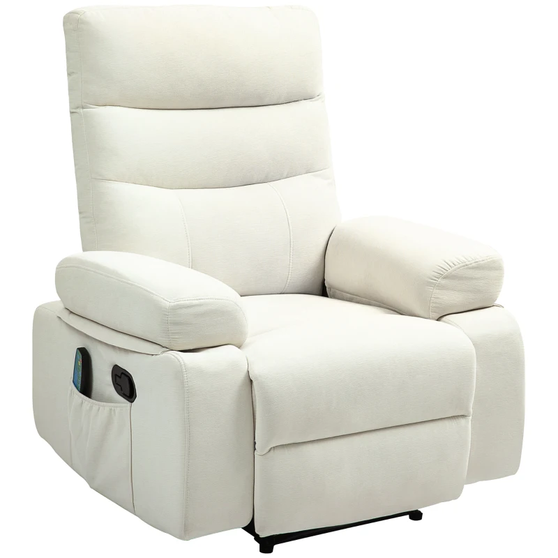 HOMCOM Fauteuil de massage fauteuil relax électrique avec fonction inclinable vibration chauffage, télécommande inclus, crème