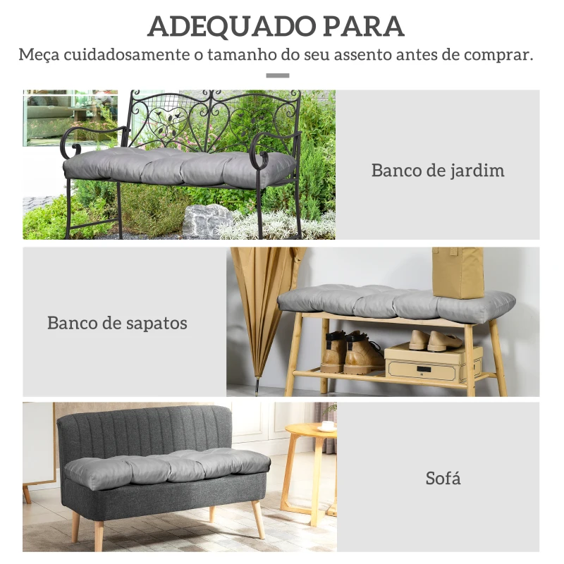 Outsunny Almofada para Banco de 2 Lugares para Interior e Exterior com 8 Botões para Cadeiras Sofás 110x48x8 cm Cinzento