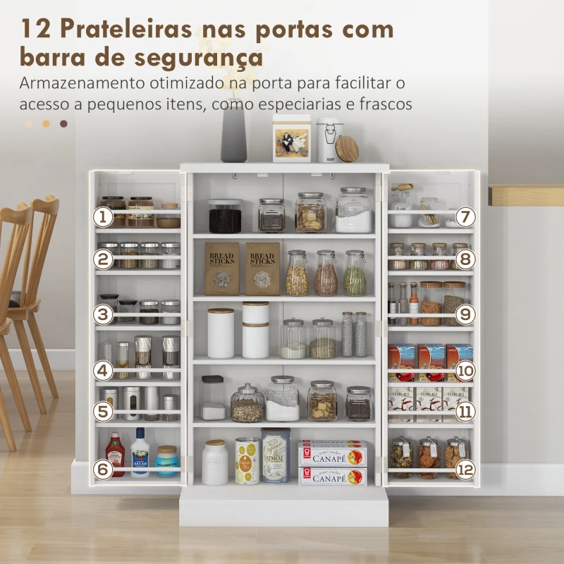 HOMCOM Armário de Cozinha Armário Despensa Cozinha com 2 Portas 16 Prateleiras Aparador Moderno 60x30x104 cm Branco