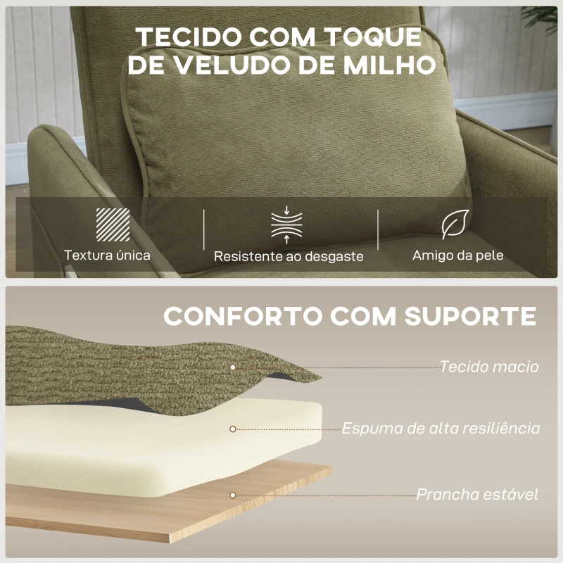 HOMCOM Poltrona Cama Individual 3 em 1 Sofá Cama Dobrável com Encosto Ajustável e Almofada para Sala 74x85,5x82 cm Verde Escuro