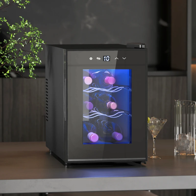 HOMCOM Cave à vin 6 bouteilles 17L haute performance température réglable 8-18° avec lumière LED panneau contrôle tactile noir