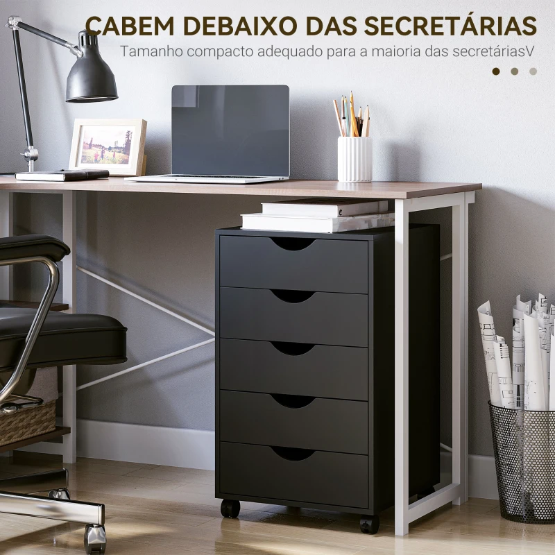 HOMCOM Bloco de Gavetas com Rodas Bloco de Gavetas para Escritório com 5 Gavetas  40x40x67 cm Preto