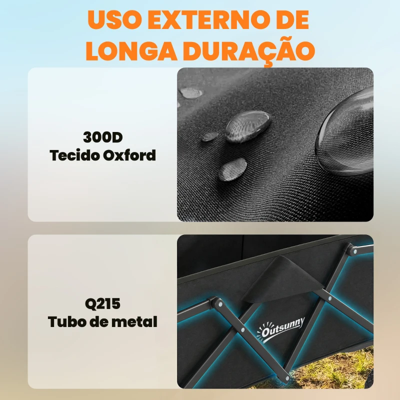 Outsunny Carrinho de Jardim Dobrável com Rodas Cabo Ajustável Carga 68 kg para Camping e Compras 81x45x89 cm Preto