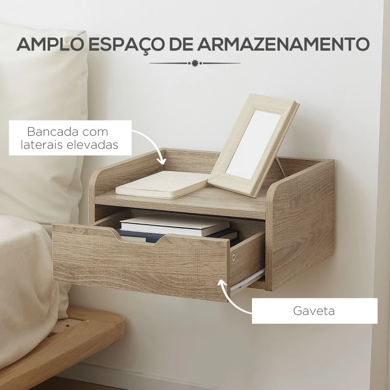 HOMCOM Conjunto de 2 Mesas de Cabeceira de Parede Mesas de Cabeceira Flutuantes com 1 Gaveta 40x30x19,5 cm Madeira