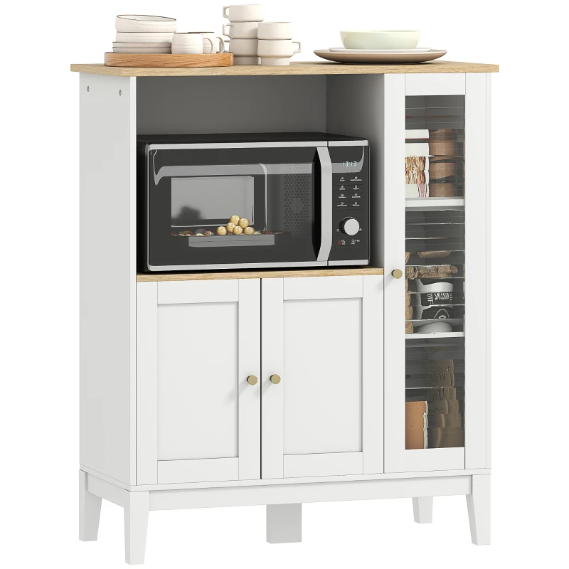 HOMCOM Móvel Auxiliar de Cozinha Moderno Móvel para Micro-Ondas com Prateleiras 3 Portas Compartimento Aberto 80x35x97 cm Branco