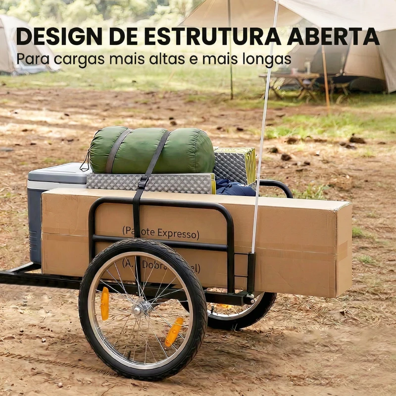 SPORTNOW Reboque para Bicicleta de Carga 40 kg Carrinho de Mão de Aço com Bandeira Vermelha Rodas de 16 Polegadas 145x60x42 cm Preto