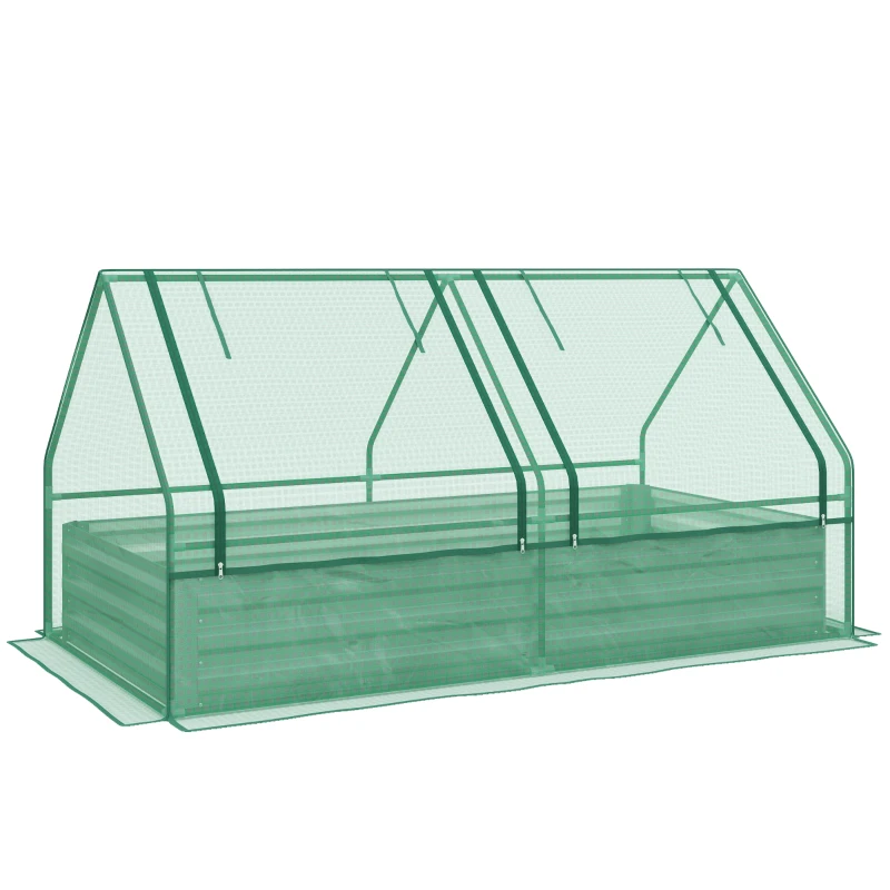 Outsunny Floreira Exterior Grande com Mini Estufa com Base Aberta para Jardim Terraço Varanda 185x95x92 cm Cinzento e Verde