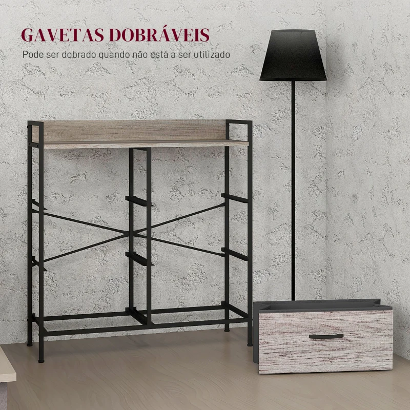 HOMCOM Cómoda com 6 Gavetas Dobráveis de Tecido Estrutura de Aço e Estilo Industrial 79x29x85 cm Cinzento