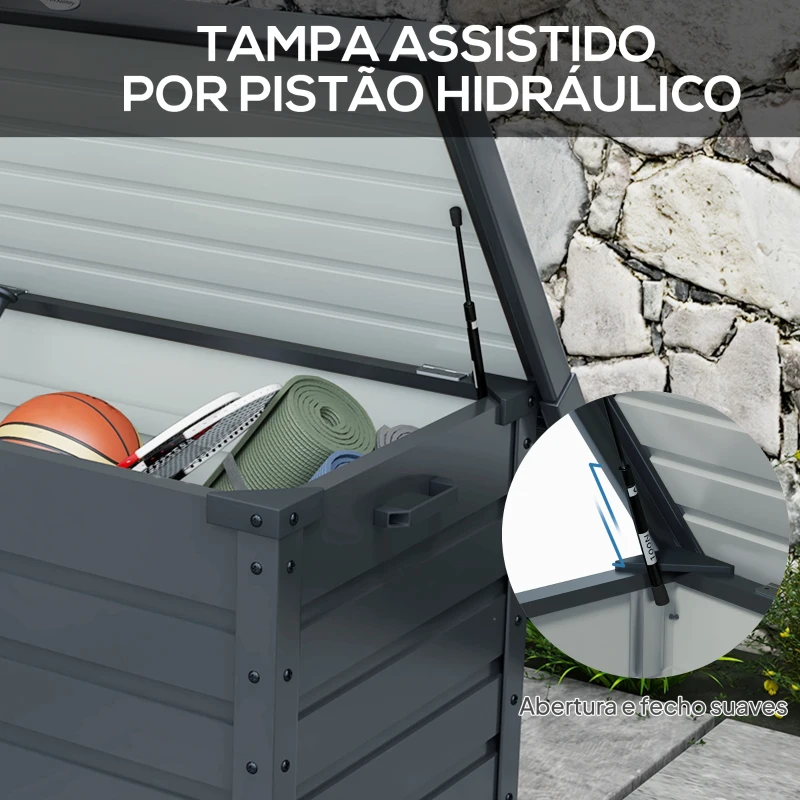 Outsunny Baú de Exterior 295 L Baú de Armazenamento de Aço Galvanizado com 1 Fechadura para Jardim 100x62x65 cm Cinza Escuro