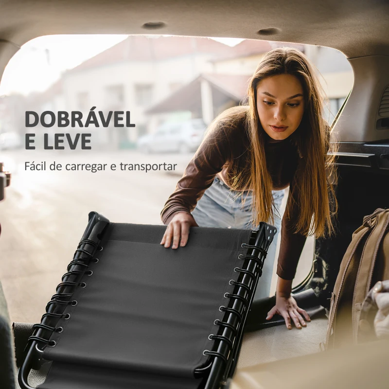 Outsunny Espreguiçadeira Dobrável com Encosto Ajustável Apoio de Cabeça Almofadado e Estrutura em Aço para Exterior 189x58x30 cm Preto