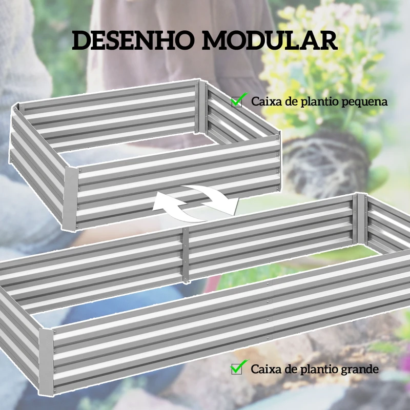 Outsunny Floreira Exterior Grande Retangular em Aço Galvanizado para Terraço com Fundo Aberto 241x90,5x30 cm Prata