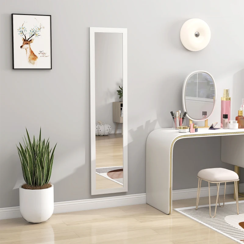 HOMCOM Espelho de Pé 37x155 cm Espelho de Corpo Inteiro Espelho de Parede Retangular com Estrutura de Madeira Branco com Veios