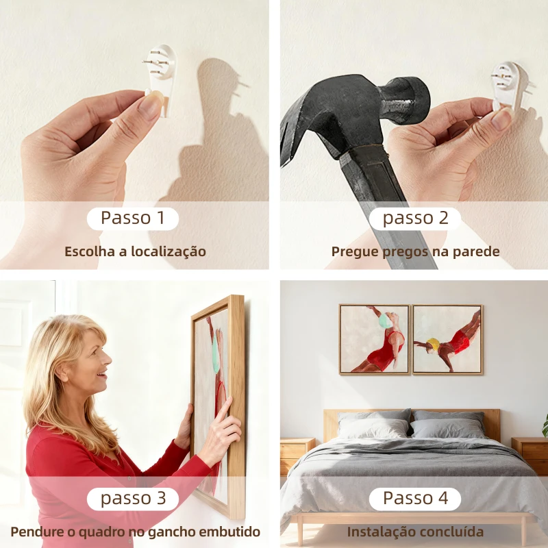 HOMCOM Pinturas em Tela de Figuras Dinâmicas à Mão 40x40 cm 2 Peças Pinturas de Arte de Parede Emolduradas Decoração Moderna Vermelho