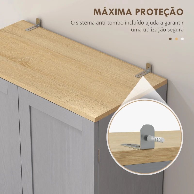 HOMCOM Armário de Cozinha com 4 Portas e Prateleiras Ajustáveis Anti-Tombo 60x30x171 cm Cinzento