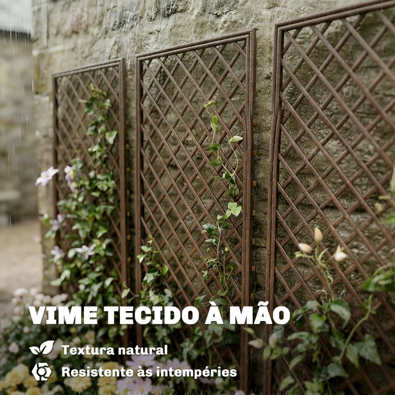 Outsunny Conjunto de 3 Treliças de Jardim em Vime Suportes para Plantas Trepadeiras com Topo Plano 43x112 cm Marrom