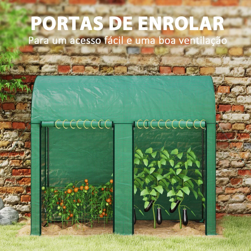 Outsunny Estufa Pequena Estufa de Exterior com Porta Dupla com Fecho de Correr e Cobertura de PE 200x100x178 cm Verde