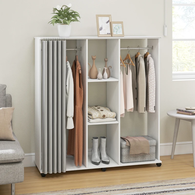 HOMCOM Armoire penderie Meuble de Rangement Mobile 6 roulettes 120L x 40l x 128H cm en bois blanc