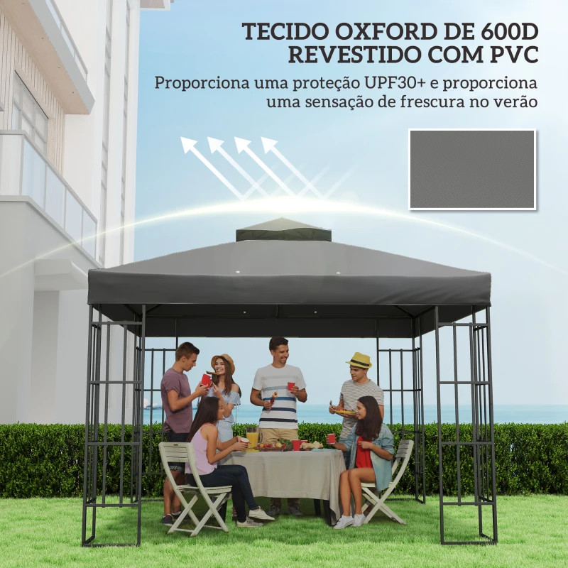 Outsunny Toldo de Substituição para Pérgola 3x3 m Toldo de Substituição com Teto Duplo Proteção UV 30+ Toldo para Pérgola Cinza