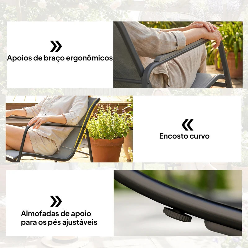 Outsunny Conjunto de Jardim de 3 Peças com 2 Cadeiras de Balanço e Mesa com Tampo de Vidro e Estrutura de Aço para Pátio, Cinza