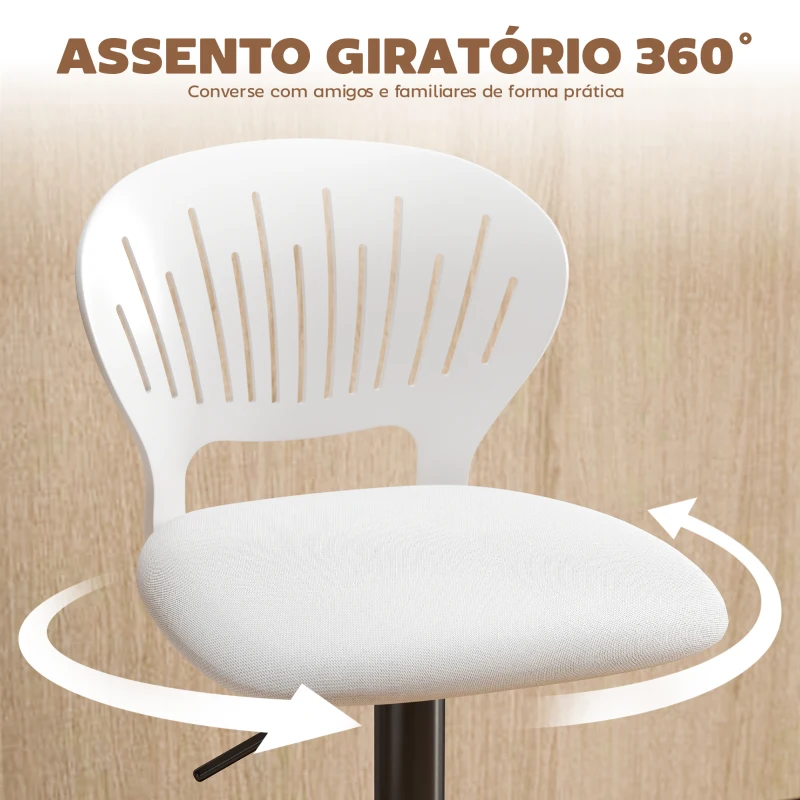 HOMCOM Conjunto de 2 Bancos Altos de Cozinha Giratórios a 360° Reguláveis em Altura de 84-105 cm 40,5x43x84-105 cm Branco