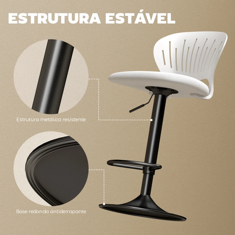 HOMCOM Conjunto de 2 Bancos Altos de Cozinha Giratórios a 360° Reguláveis em Altura de 84-105 cm 40,5x43x84-105 cm Branco