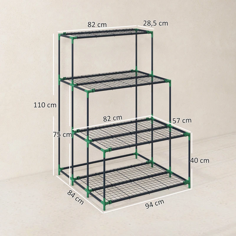 Outsunny Suporte para Plantas de 4 Níveis com Design em Escada e Estrutura Metálica Resistente para Interior e Exterior Verde