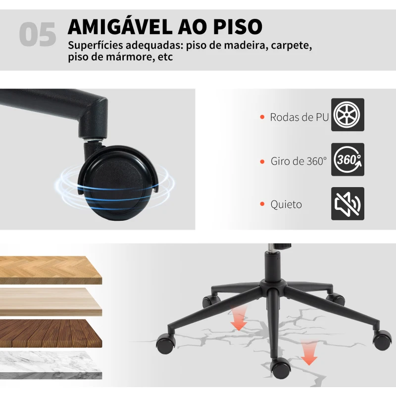 HOMCOM Cadeira de Escritório com Assento Largo sem Apoios de Braço Rodas Altura Ajustável Giratória Função Basculante 62x67x83-93 cm Bege