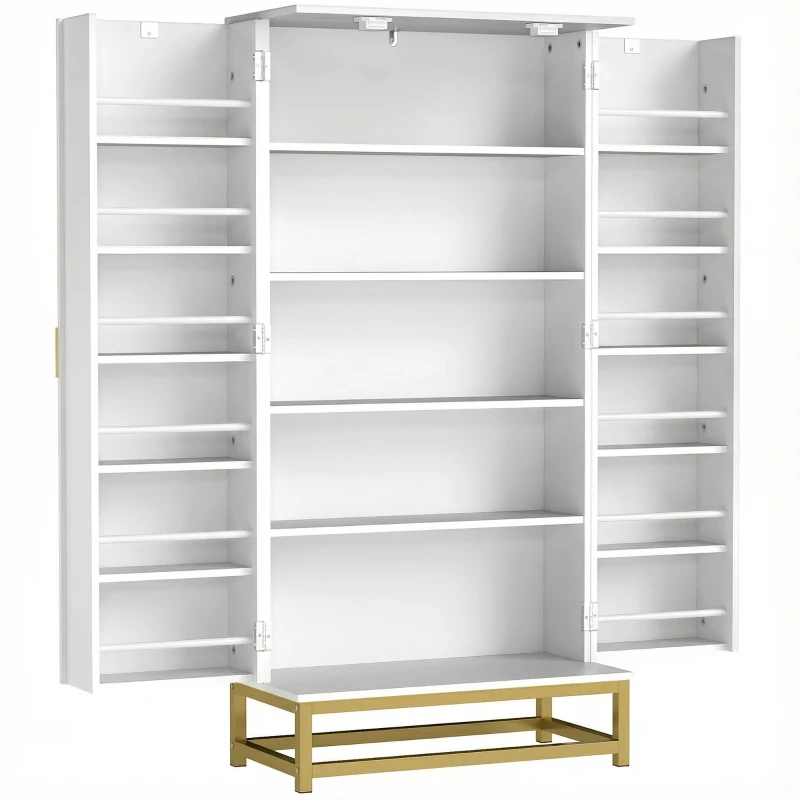 HOMCOM Armoire de cuisine meuble cuisine rangement avec 12 étagères à portes, étagères ajustables, 58x29x119,5cm, blanc