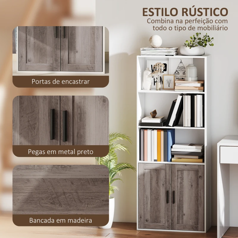 HOMCOM Estante para Livros Estreita Estante com Armário com Prateleira Ajustável 60x30x149,5 cm Branco e Castanho