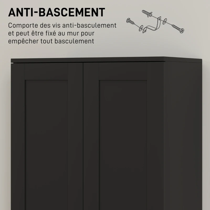 HOMCOM Armoire 2 portes meuble de rangement avec 5 étagères, style contemporain, 60L x 36,5l x 175H noir