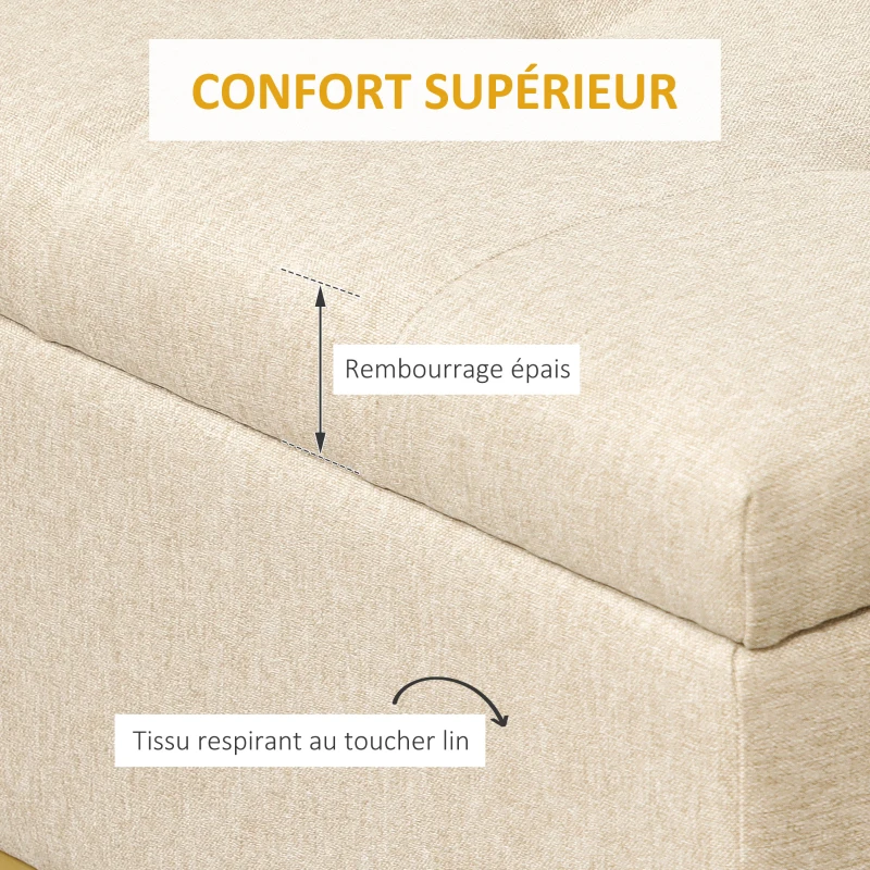 HOMCOM Banc banquette coffre de rangement 2 en 1 assise capitonnée et pieds acier 110 x 44 x 48 cm beige et doré