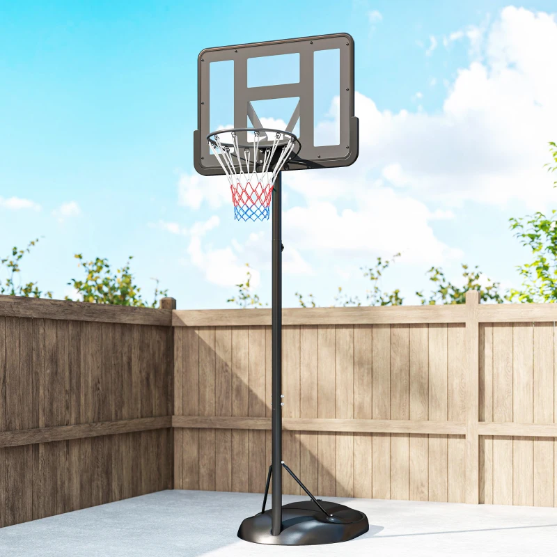 SPORTNOW Tabela de Basquetebol com Altura Ajustável 216-277 cm Aro de Basquetebol para Exterior com Rodas e Base Recarregável Preto