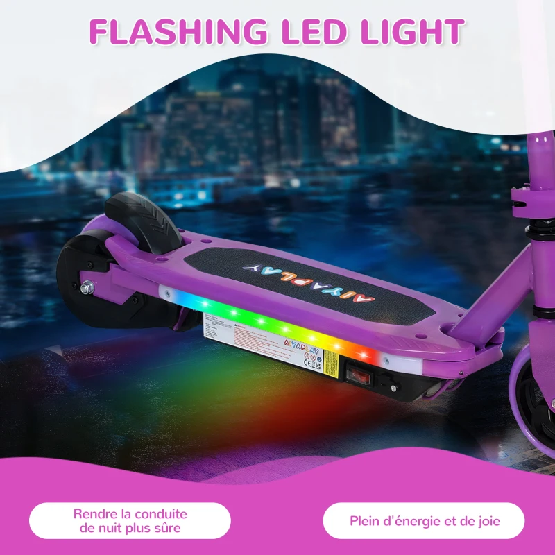 AIYAPLAY Trottinette électrique pour enfants 6-14 ans, vitesse maximale 10 km/h, lumières LED colorées, frein électrique, violet(m-4)