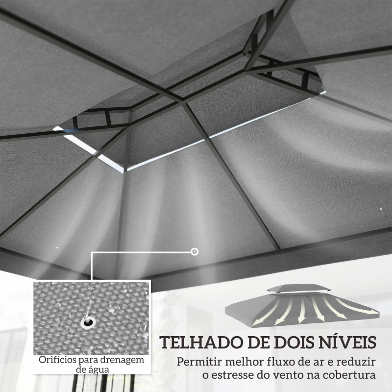 Outsunny Toldo de Substituição 4x3 m com Teto Duplo e Orifícios de Drenagem Proteção UV Apenas Toldo NÃO Inclui Estrutura Cinzento